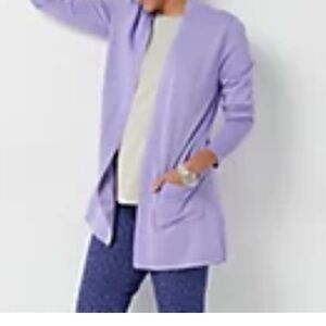 Isaac Mizrahi Live! Cardigan Sweater With High-Low Hem Soft Purple